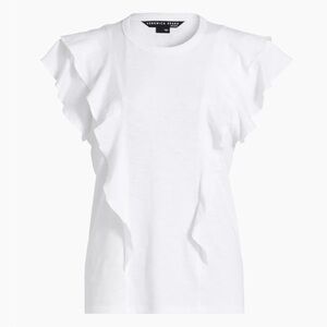 New Veronica Beard Bea Ruffled Cotton T-Shirt in White Size Large